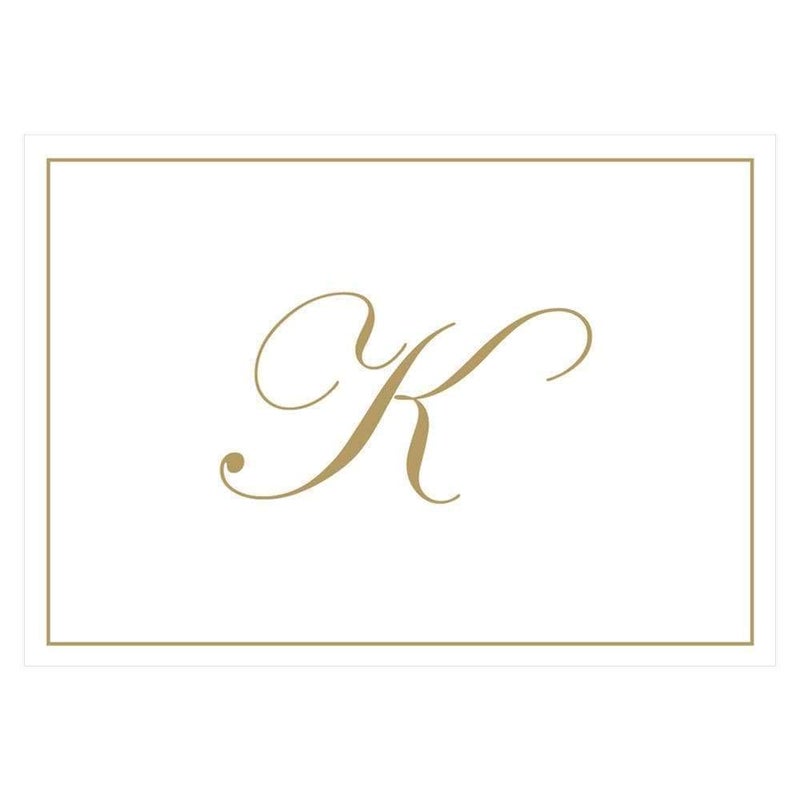 Caspari Gold Embossed Initials Boxed Note Cards in Letter K, 8 Cards & Envelopes